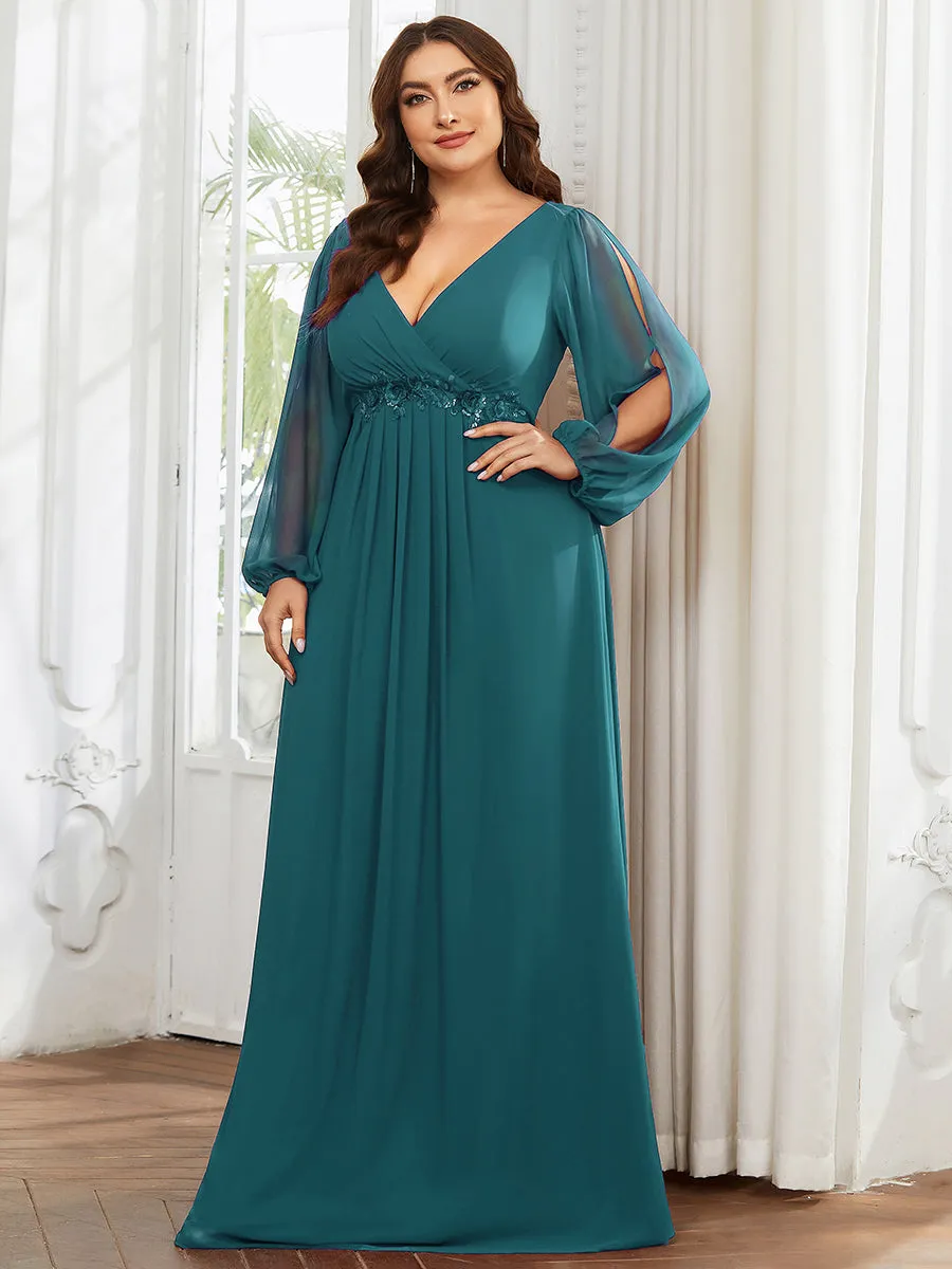 Wholesale Chiffon Plus Size Evening Dresses with Long Lantern Sleeves