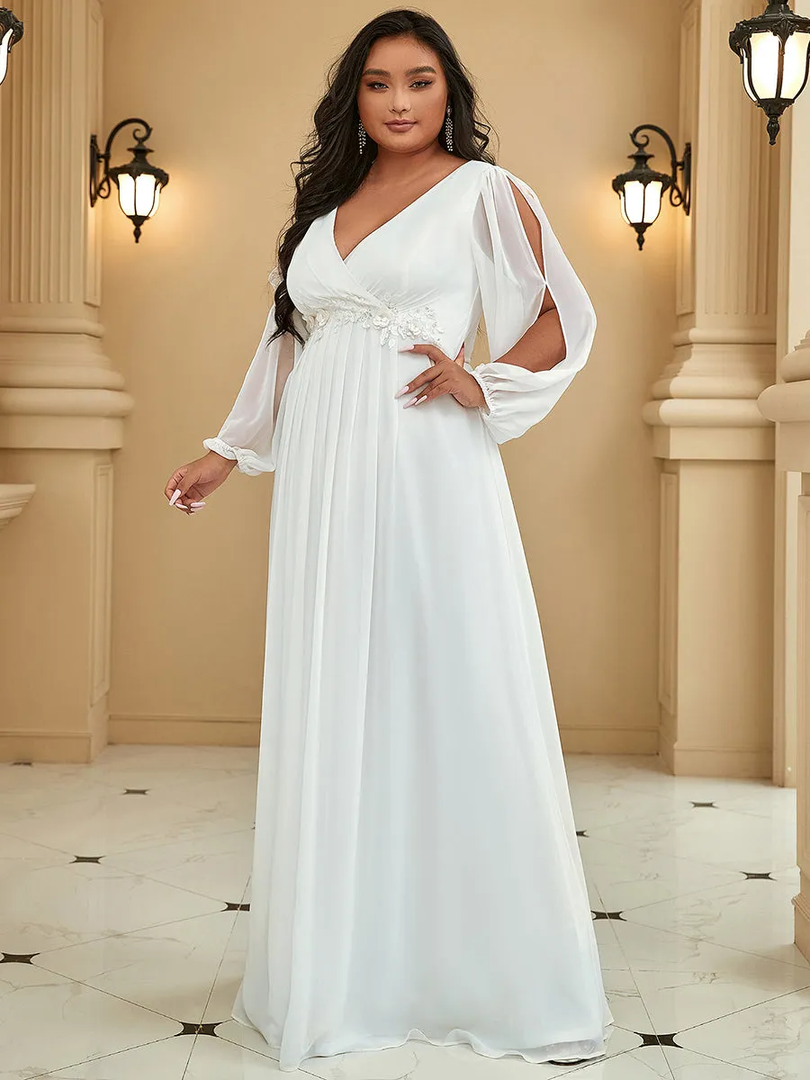 Wholesale Chiffon Plus Size Evening Dresses with Long Lantern Sleeves