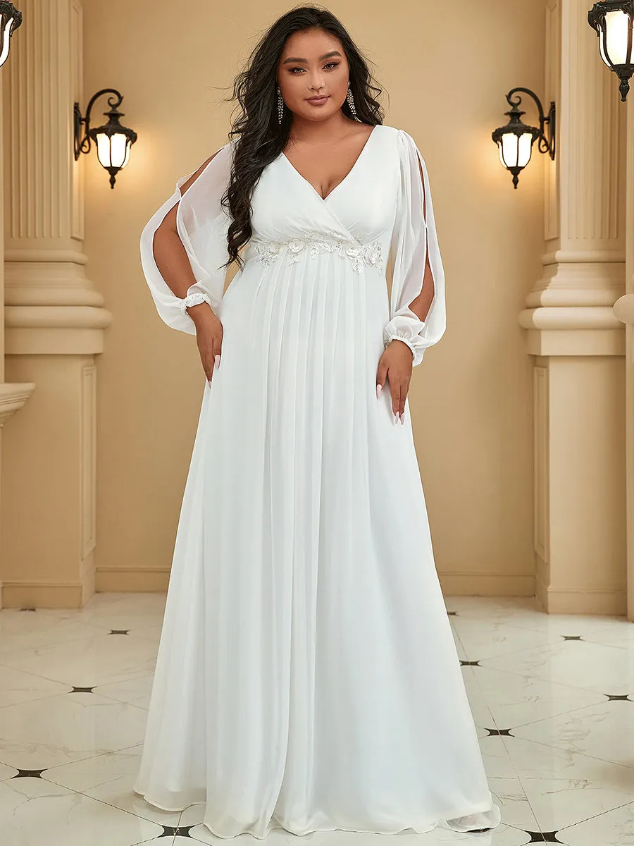 Wholesale Chiffon Plus Size Evening Dresses with Long Lantern Sleeves