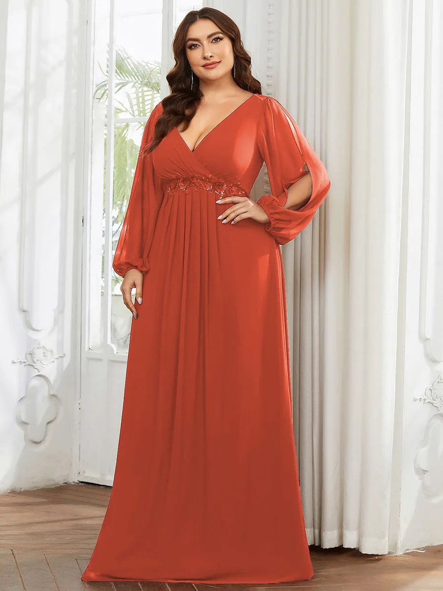 Wholesale Chiffon Plus Size Evening Dresses with Long Lantern Sleeves