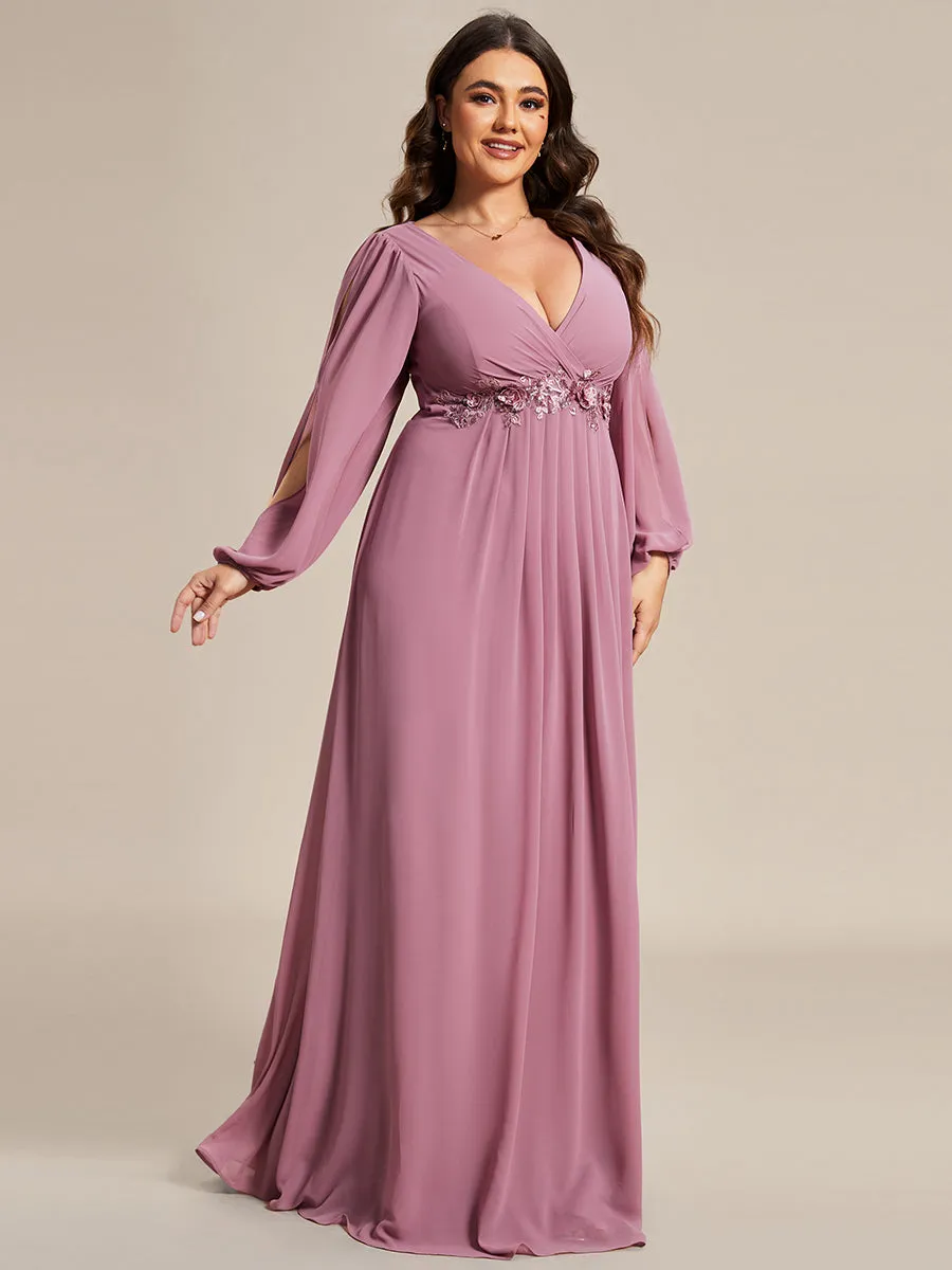 Wholesale Chiffon Plus Size Evening Dresses with Long Lantern Sleeves