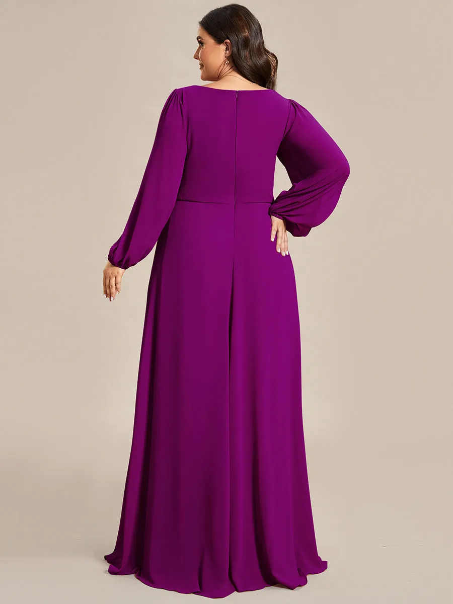 Wholesale Chiffon Plus Size Evening Dresses with Long Lantern Sleeves