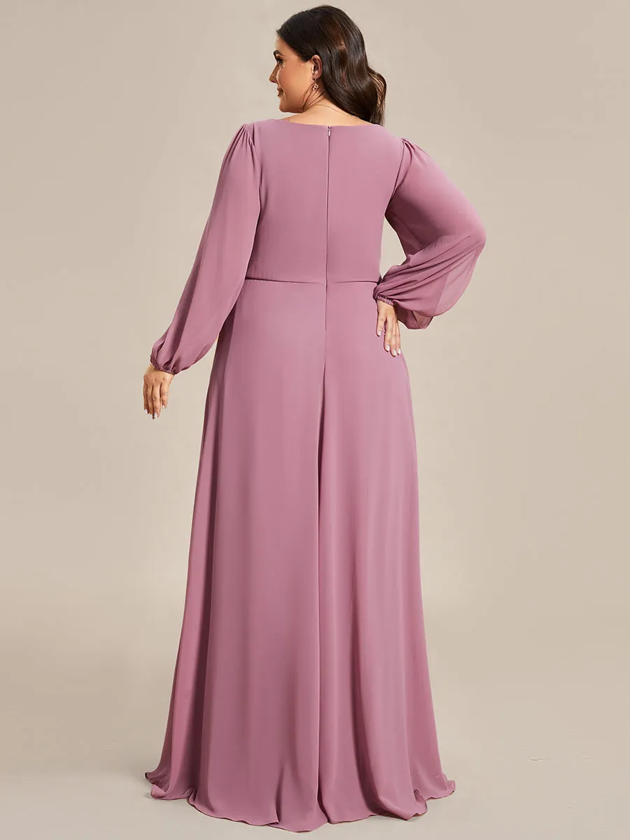 Wholesale Chiffon Plus Size Evening Dresses with Long Lantern Sleeves