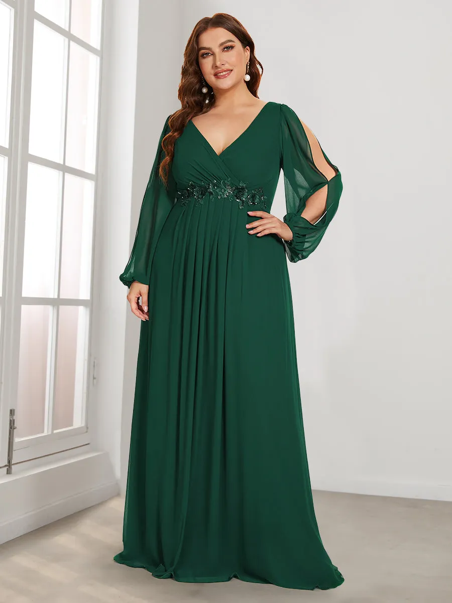 Wholesale Chiffon Plus Size Evening Dresses with Long Lantern Sleeves