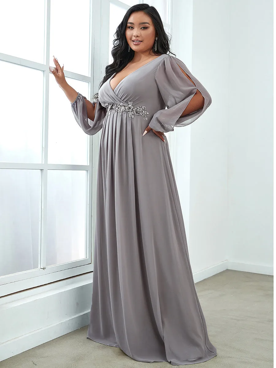 Wholesale Chiffon Plus Size Evening Dresses with Long Lantern Sleeves