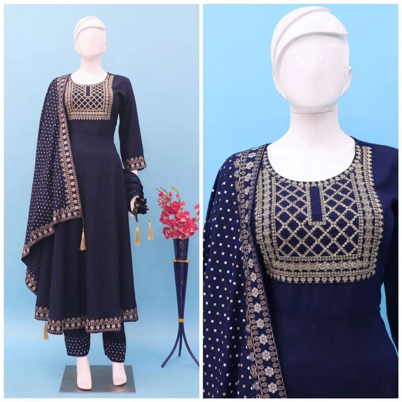 Women Embroidery Kurti Pant with Dupatta set